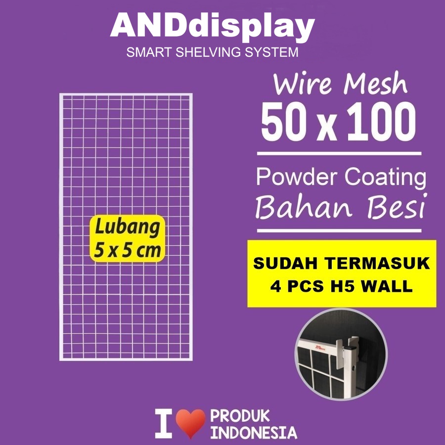 WIRE MESH 50 X 100 CM WIRE GRID KAWAT RAM JARING KOTAK DINDING BINGKAI RAK DISPLAY AKSESORIES WIREMESH