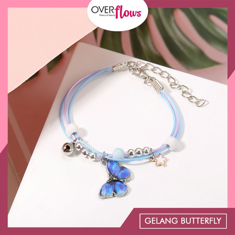 OVERFLOWS.ID Gelang Butterfly Blue Bahan Acrylic Gelang Tali Rantai Kupu Kupu Biru Murah Import