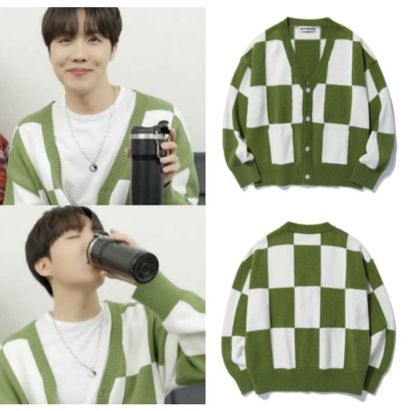 Sweater atau cardigan jhope bts permission to dance hijau kotak kotak