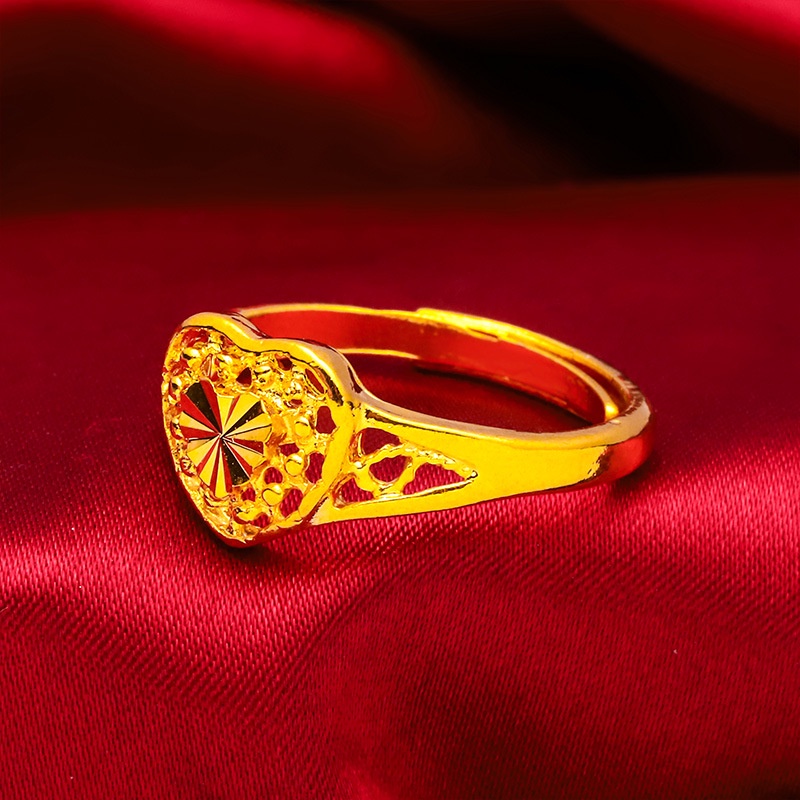 Cincin Model Terbuka Adjustable Desain Hati Hollow Bahan Kuningan Lapis Emas 24K Untuk Wanita