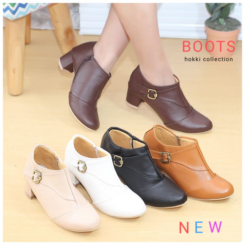 Boots hak tinggi 5 cm model gesper samping