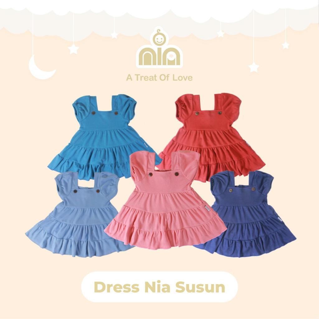 Fashion Sale !!! Dress Bayi Perempuan Dress Bayi Nia Susun Polos Warna Premium 3-6 Bulan