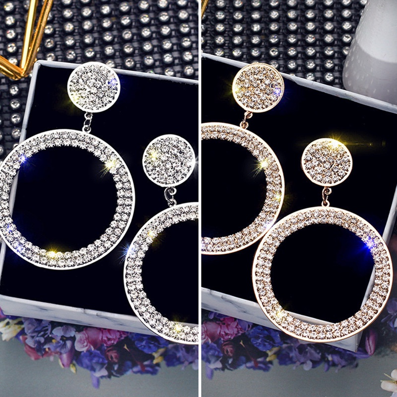 Anting Tusuk Sterling Silver 925 Model Bulat Dengan Berlian Imitasi Untuk Wanita