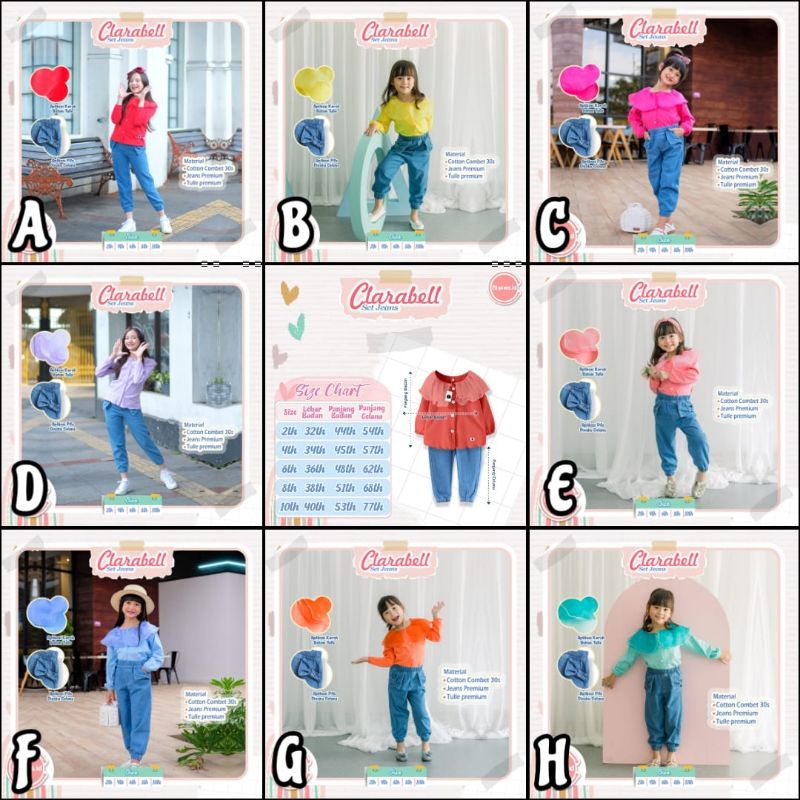 Setelan Anak Perempuan Blooms.id Set Celana Jeans Anak Cewek (2-10t) Set Jeans Clarabell