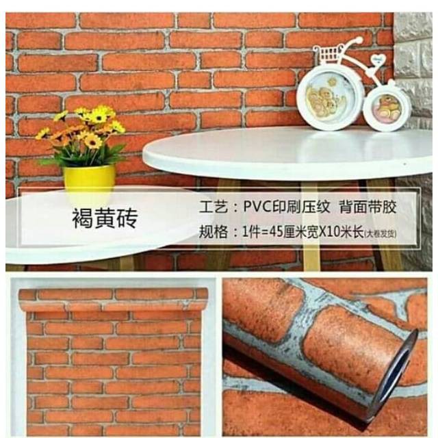 Wallpaper Sticker Dinding BATU BATA ORANGE EKSPOS Stiker Tembok Kamar Dapur Teras Rumah Kaca Alhakim