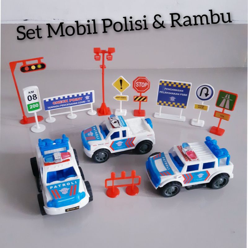 Mainan Set Mobil Polisi &amp; Rambu - Police Car Marka Jalan Anak Edukasi