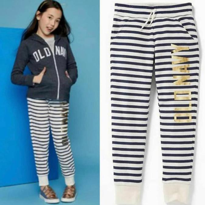 CUCI GUDANG Celana jogger anak perempuan branded original old navy putih salur - 6-7y lp28 p70