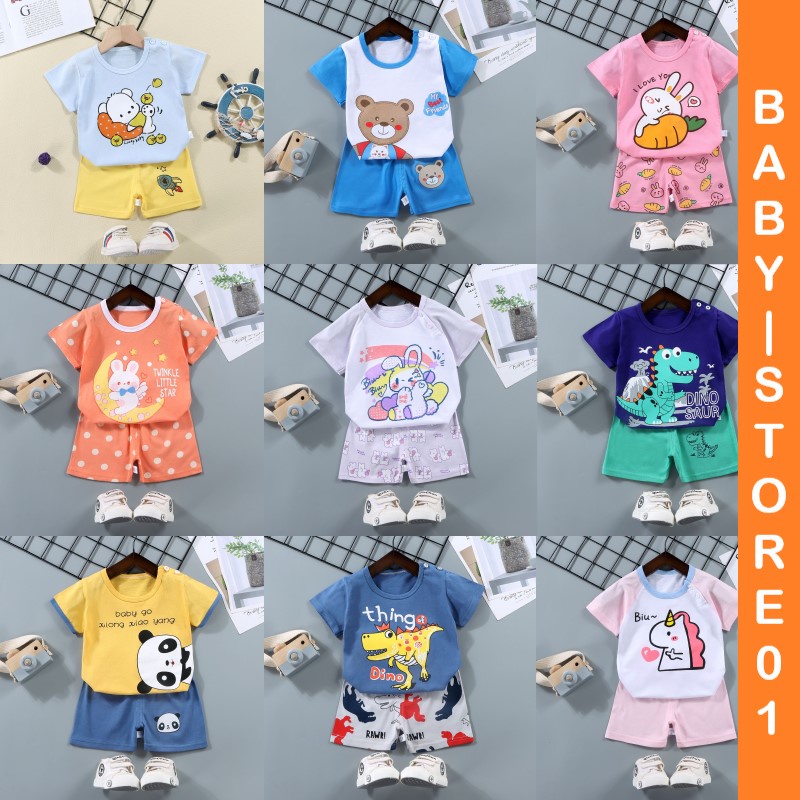 BABY STORE01 - BBA5 SETELAN ANAK 0- 3 TAHUN BAJU SETELAN ANAK PIYAMA TIDUR PENDEK JUMPER ANAK BAYI