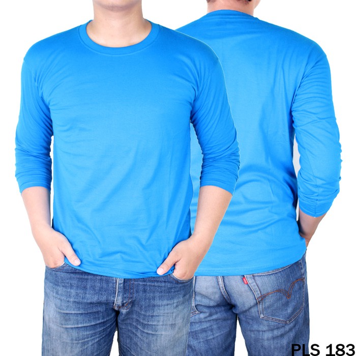  KAOS  POLOS  PRIA KATUN COMBED 30s LENGAN PANJANG WARNA BIRU  