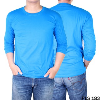 kaos oblong lengan panjang biru muda biru langit polos kaos