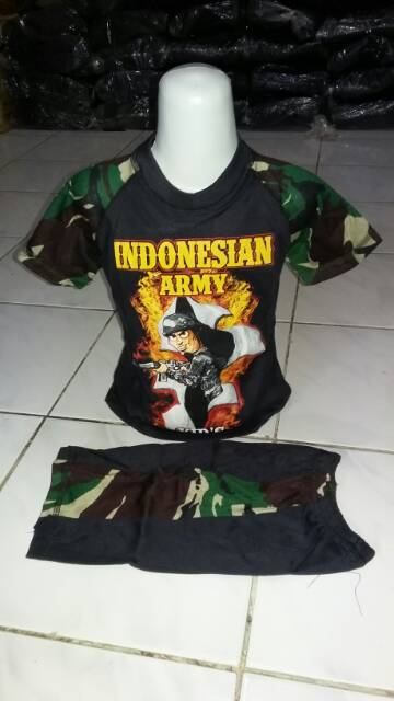 kaos stelan anak loreng malvinas kombinasi hitam - stelan kaos army anak