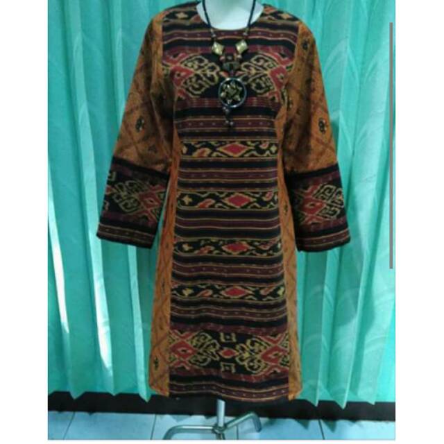 Dress tenun kombinasi batik etnik