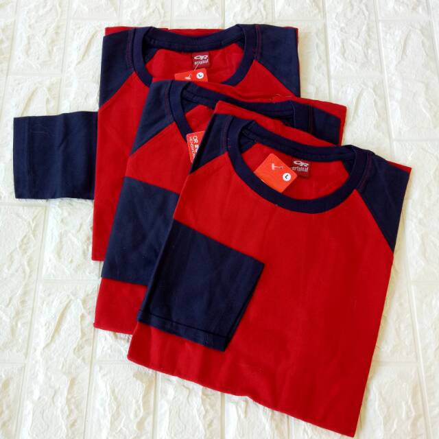 kaos polos raglan MERAH-NAVY lengan panjang uk M L XL XXL