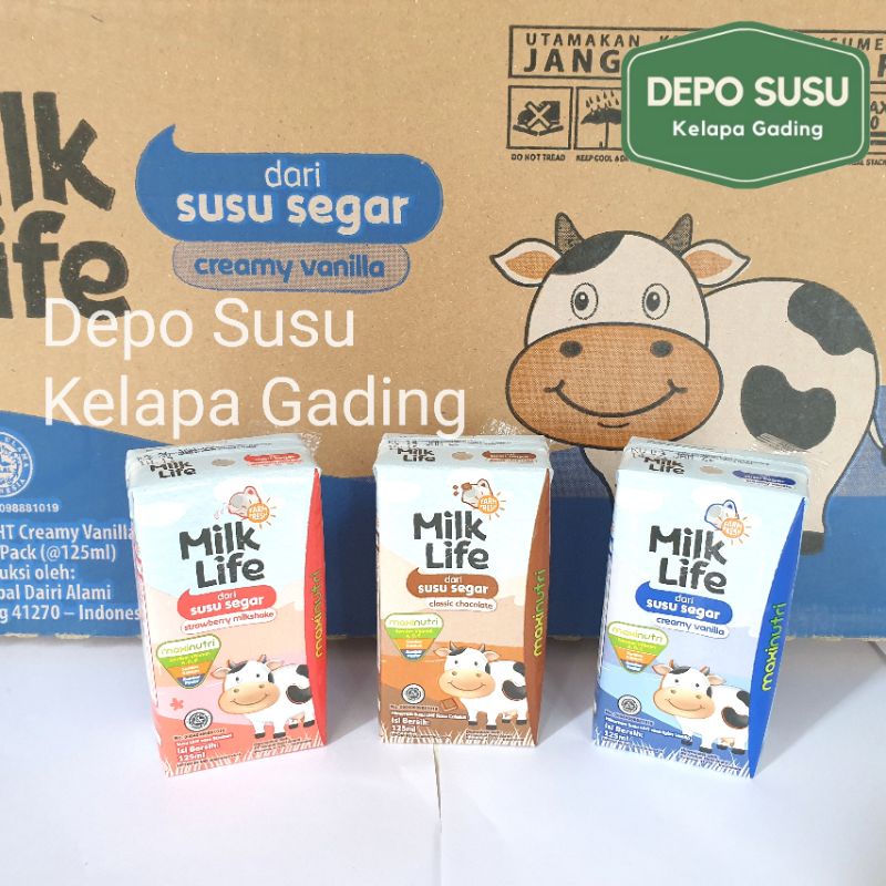 Milk Life UHT 125ml | Vanilla Coklat Strawberry Milklife Susu 125 ml
