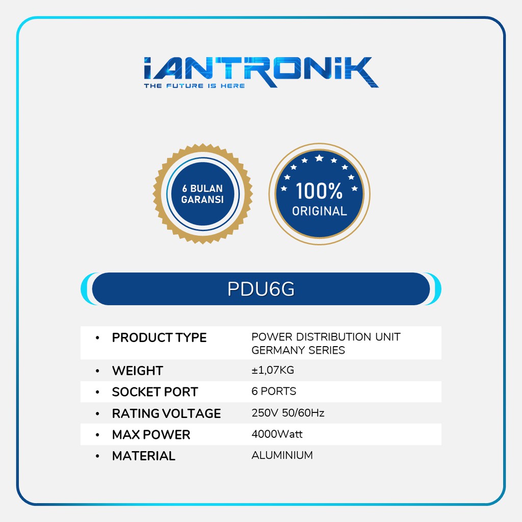 STOP KONTAK INDORACK PDU6G - PDU 6G 6 colokan (GERMANY) ANTI PETIR