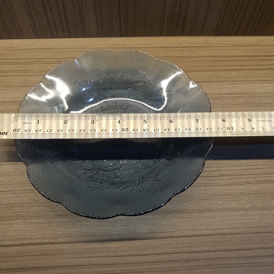 Piring Makan Kaca Beling Biru Bening Motif Bunga Lebar 7.5 Inch