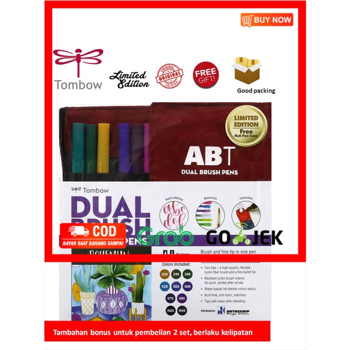 

(BISA COD) Tombow Dual Brush Pen ABT, Bohemian, set 10, free case