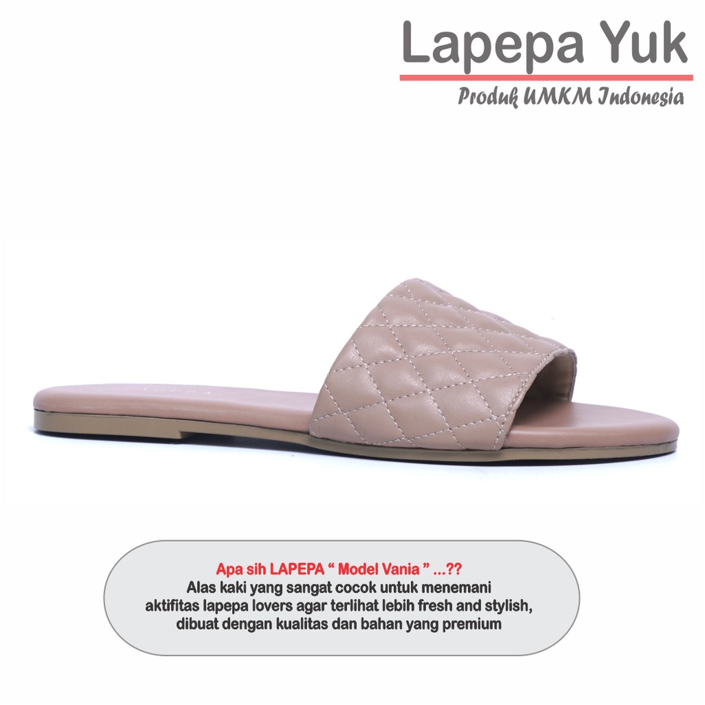 LAPEPA YUK - Sandal Wanita Teplek Selop VANIA Sendal Slop Cewek Flat Slip On Tidak Licin Anti Slide Karet Jelly  Size 36 37 38 39 40 Sandal Perempuan Warna LIGHT BROWN  Cokelat Coksu Premium Original Kekinian Terbaru Shoes ORI Mall Official Store