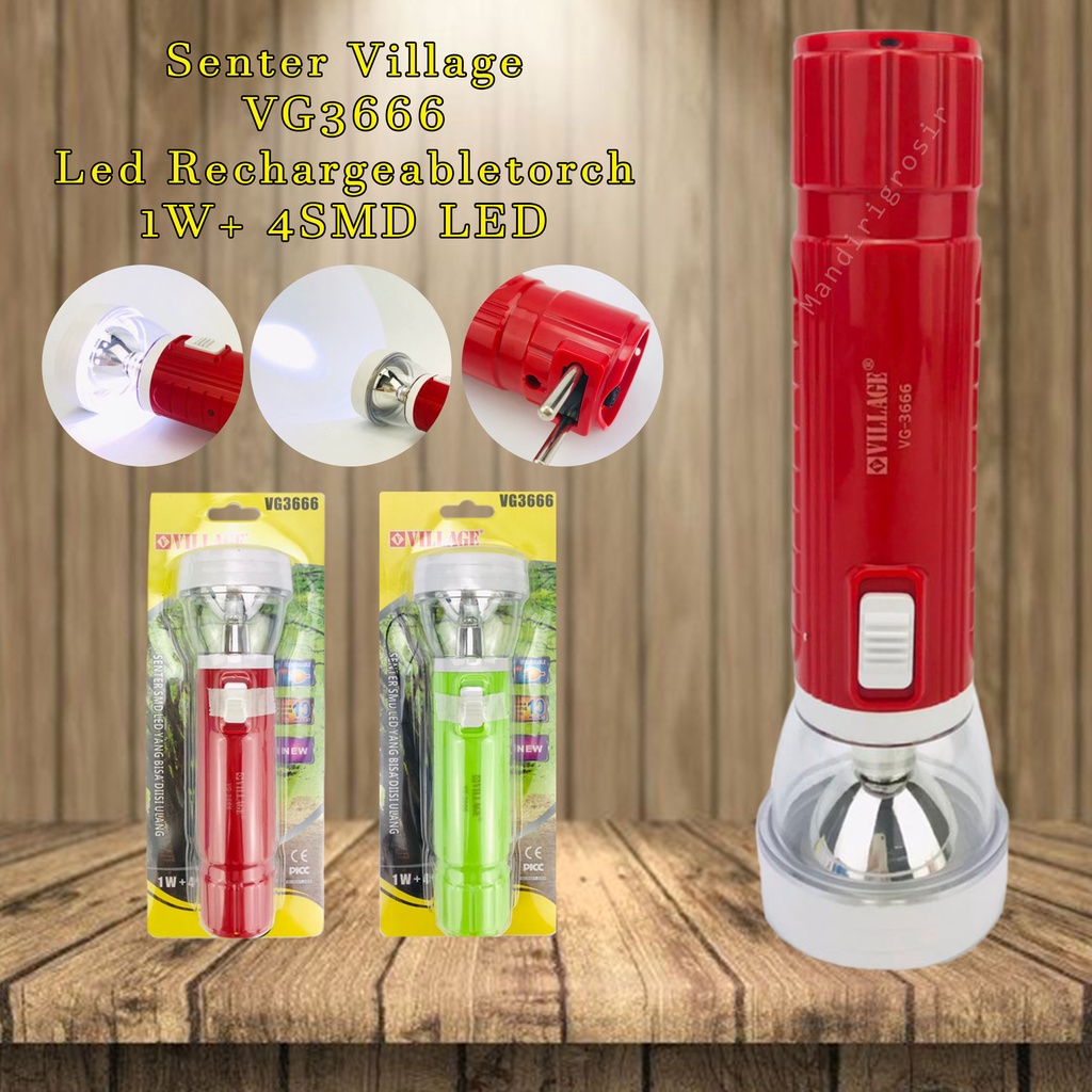 Village*Senter  * VG3666 * Senter Led Rechargeabletorch * 1W+ 4SMD LED