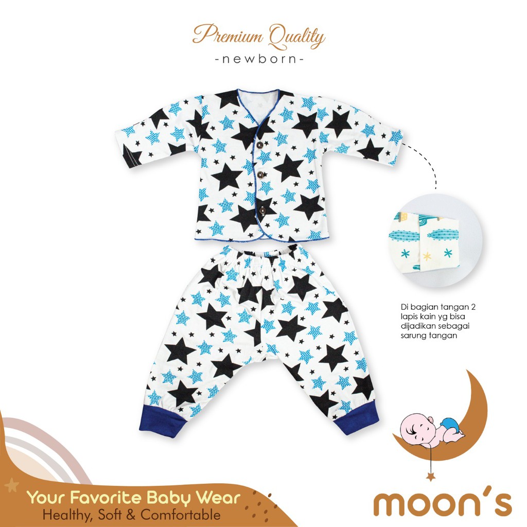 Newborn MOONS Stelan Panjang  Buka Kaki Stelan Baru Lahir baju bayi stelan Baby Panjang Buka Kaki