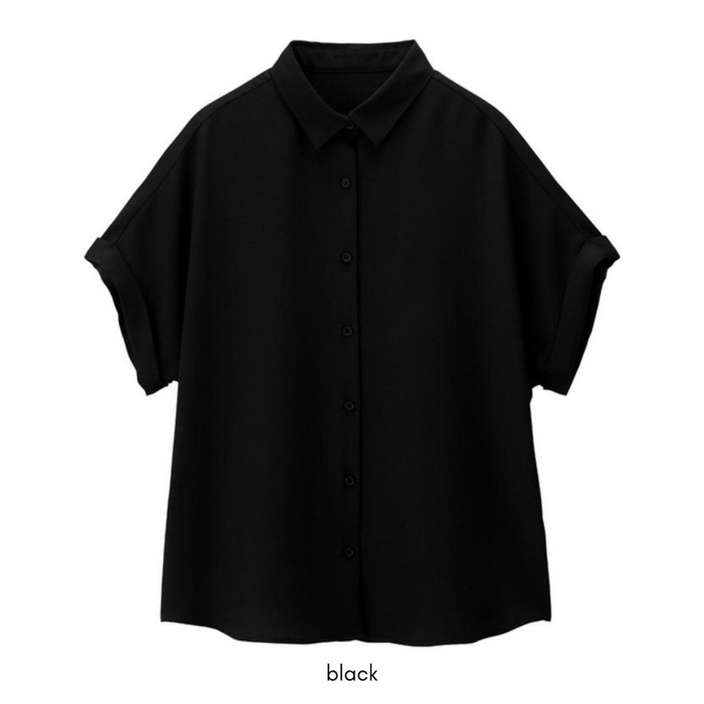 GU Uniqlo Airy Blouse - Shortsleeve Blouse Wanita Casual Original-Black