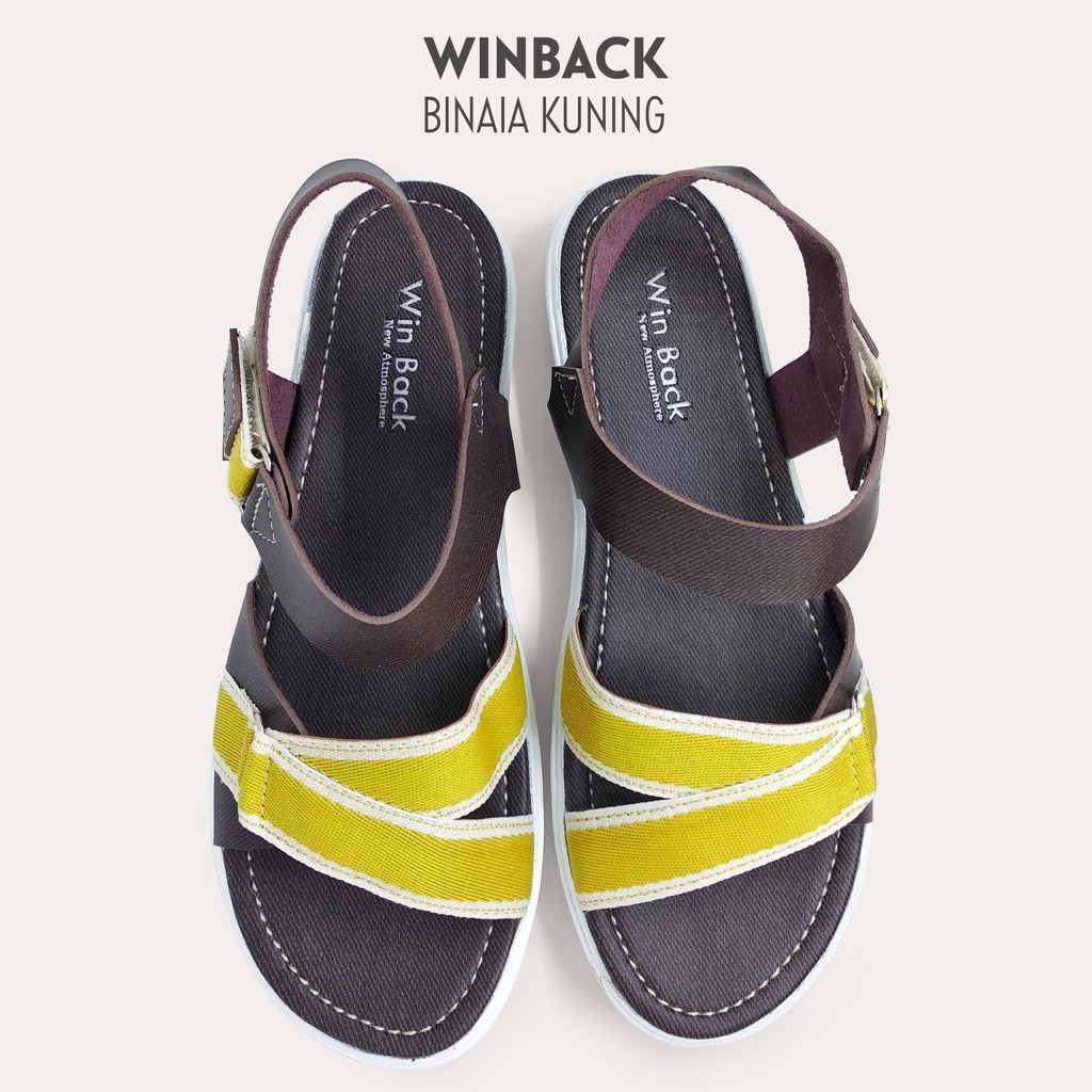 SENDAL WANITA TALI SILANG FLAT WINBACK BINAIA KUNING