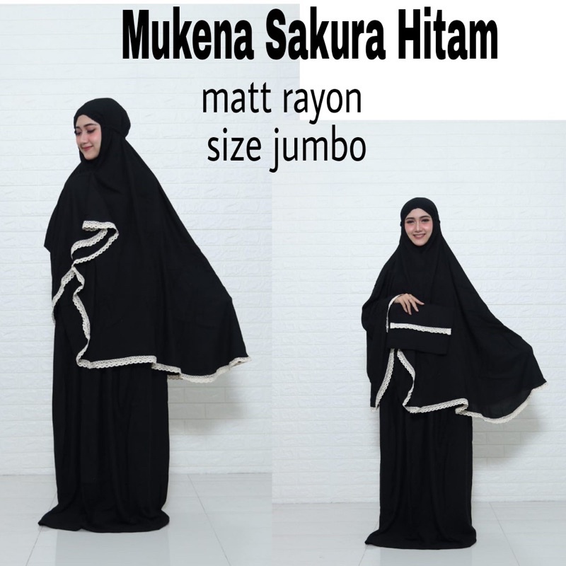 Mukena Hitam Bali Dewasa Polos Renda Rayon Jumbo Mukenah Atas Bawah Warna Hitam