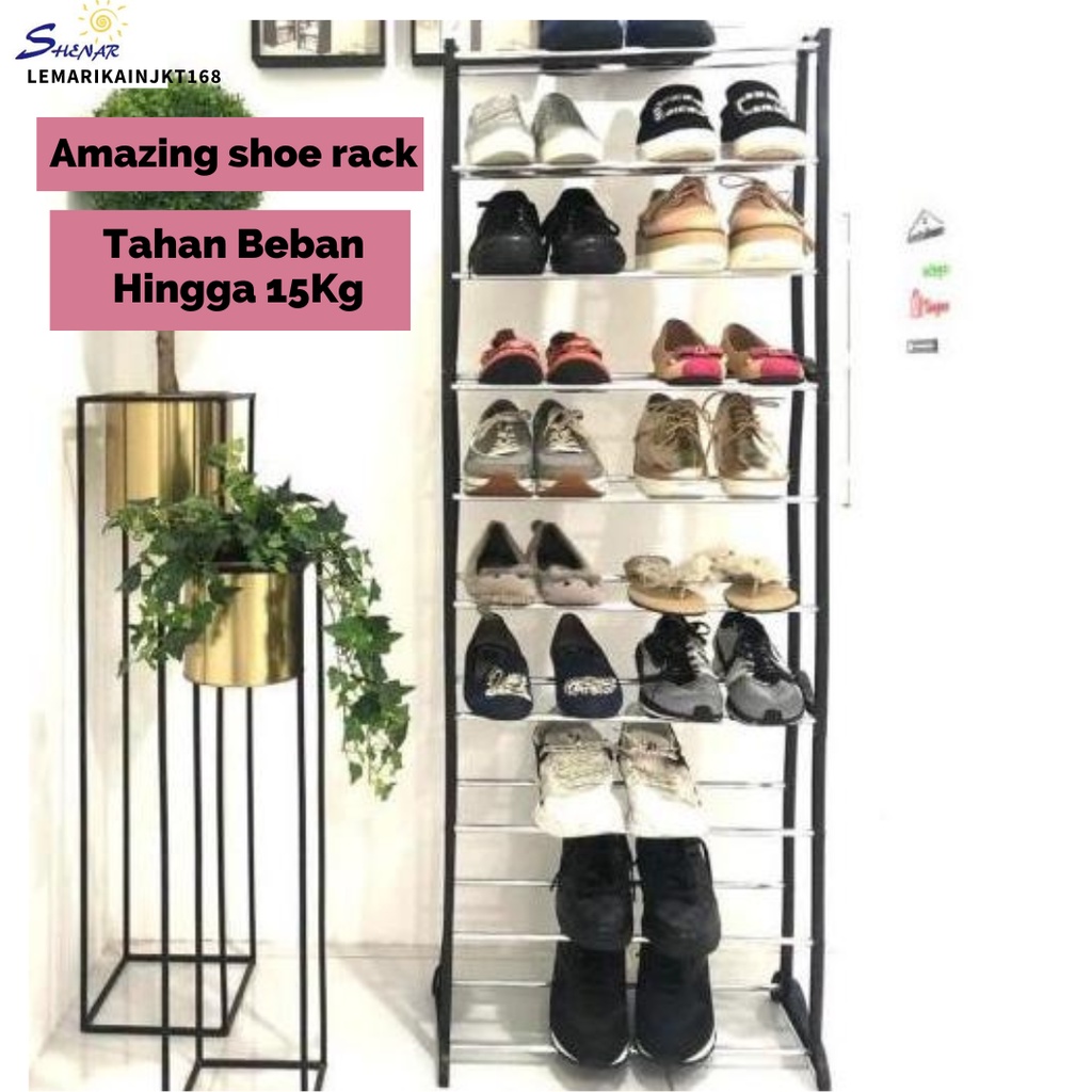 SHENAR (1KG) Rak amazing 2in1|Amazing Shoe Rack / Rak Sepatu 10 Susun tanpa cover /rak Bongkar Pasang/Rak jilbab/rak kerudung|Rak portable|rak susun serbaguna