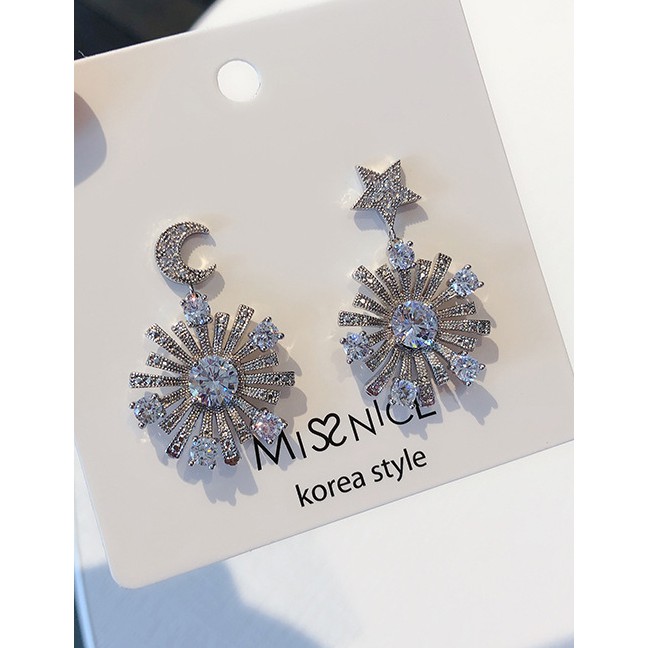 LRC Anting Tusuk Fashion Silver 925 Silver Needle Micro Inlaid Zircon Star Moon Round Earrings D1527