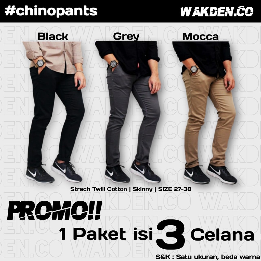 promo spesial 3 pcs hanya 100 ribu/satu paket celana cino/chino/chinos panjang pria best seller paling laris/paling murah