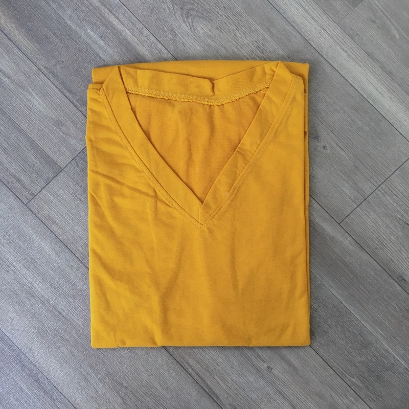 [COD] Kaos polos wanita lengan pendek Oversize Jumbo Murah V neck - by.Nyaman_Kaosan-*Pendek , Mustard