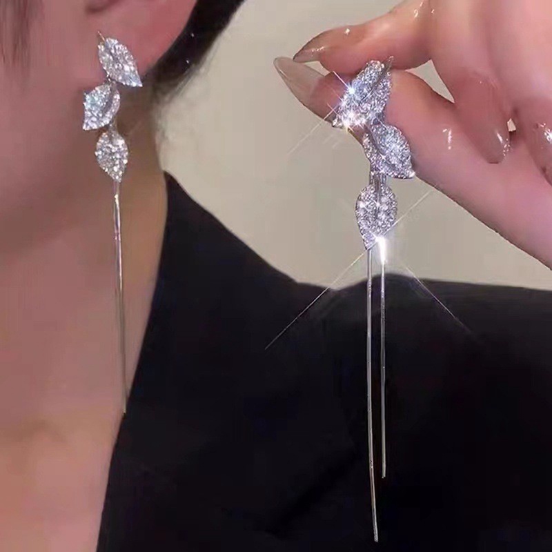 Anting Gantung Panjang Model Rumbai Silver 925 Dengan Mutiarabatu Zircon Untuk Wanita