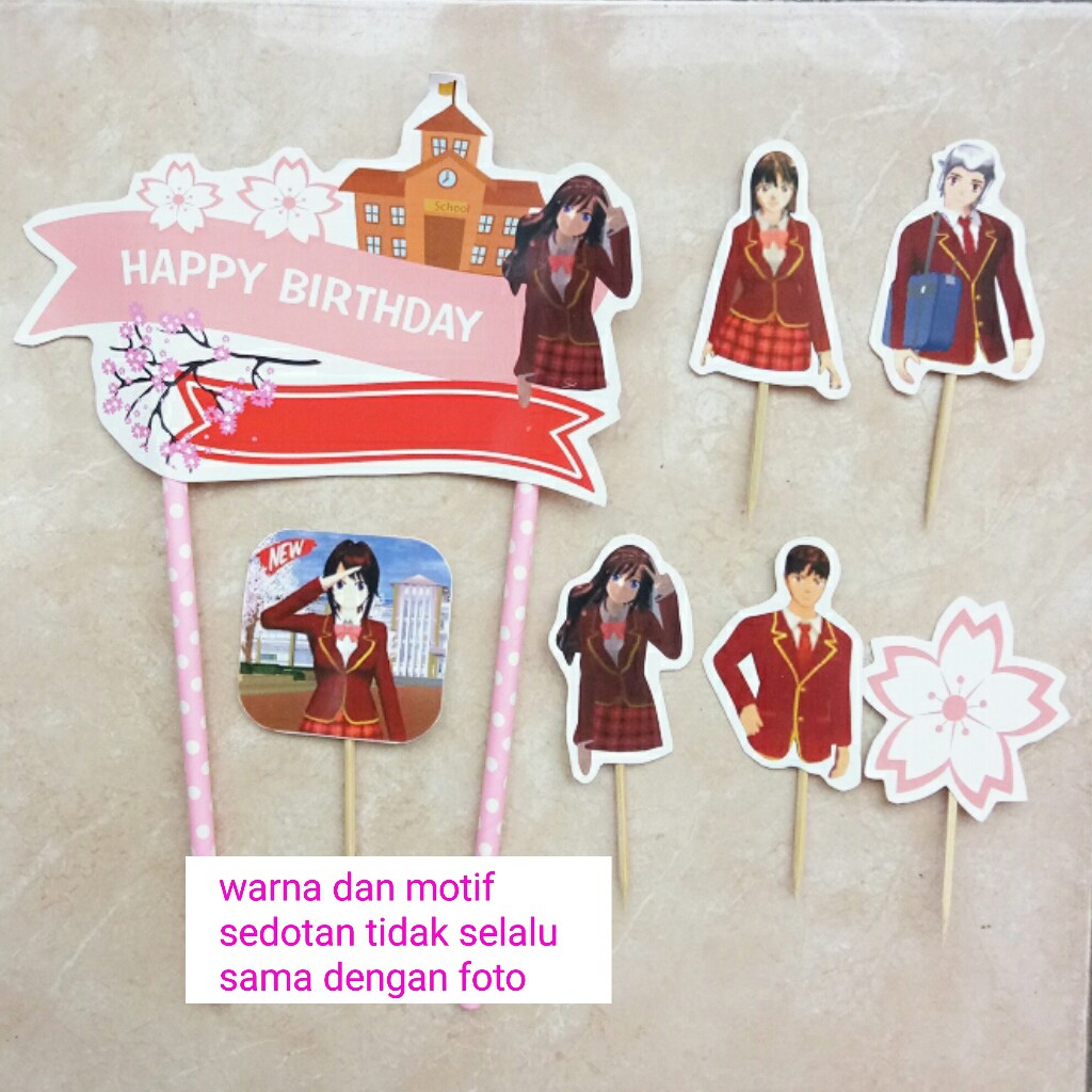 satu set topper toper cake hiasan kue ulang tahun karakter sakura school simulator