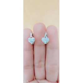 Anting Jepit Fashion Wanita Dewasa Love Mata Putih Perak Asli 925/Silver Lapisan Emas Putih Murni