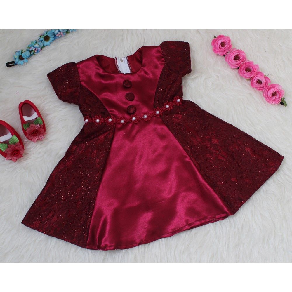 Dress Kids Carita 333/ Baju Brukat Anak Bayi Perempuan Elegant/Gaun Pesta Anak Bayi Balita Murah