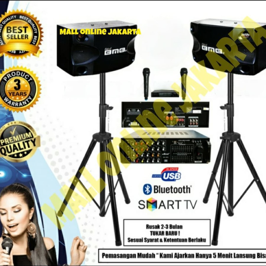 Paket karaoke BMB original garansi 3 tahun bluetooth 8 inch
