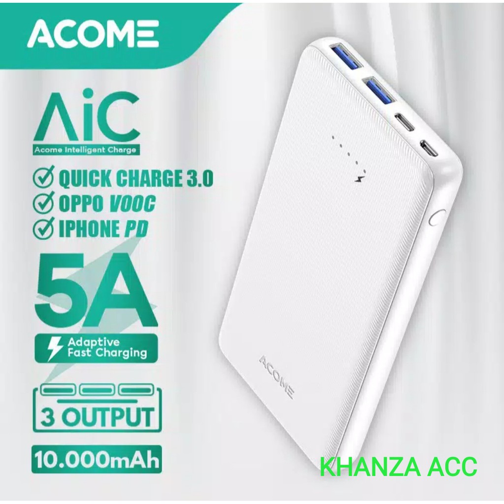 KHANZAACC ACOME AP104 POWERBANK 10000mAh 2 Input 3 Output Fast Charging PD QC3.0