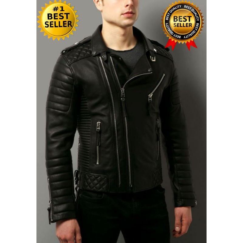 Jaket kulit asli domba ramones terbaru super racing double kerah