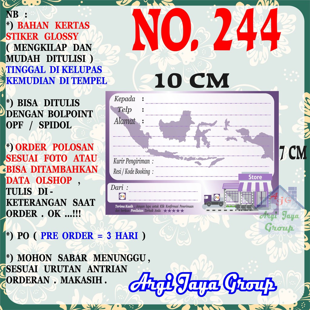 

Stiker Pengiriman - Sticker Alamat Olshop Murah Nomer 244 - 10x7 cm - Glossy
