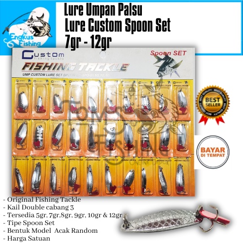 Umpan Pancing Casting Lure Custom Spoon Set 5gr - 12gr Double Kail Cabang 3 Murah - Toms Fishing