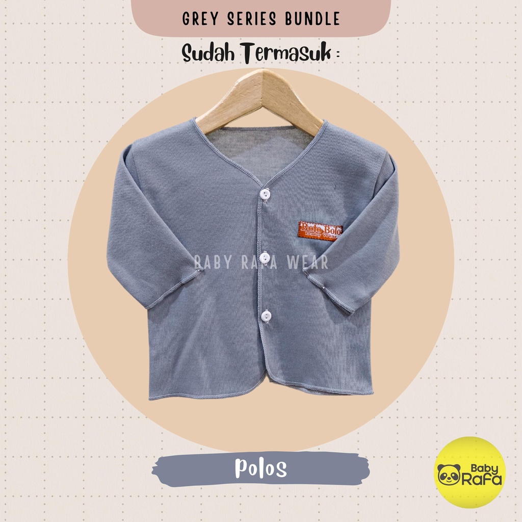 Serian Abu - 3 pcs Baju Bayi Tangan Panjang Baru Lahir 0 sd 3 Bulan Grey Series merk SNI Bolo - Bolo