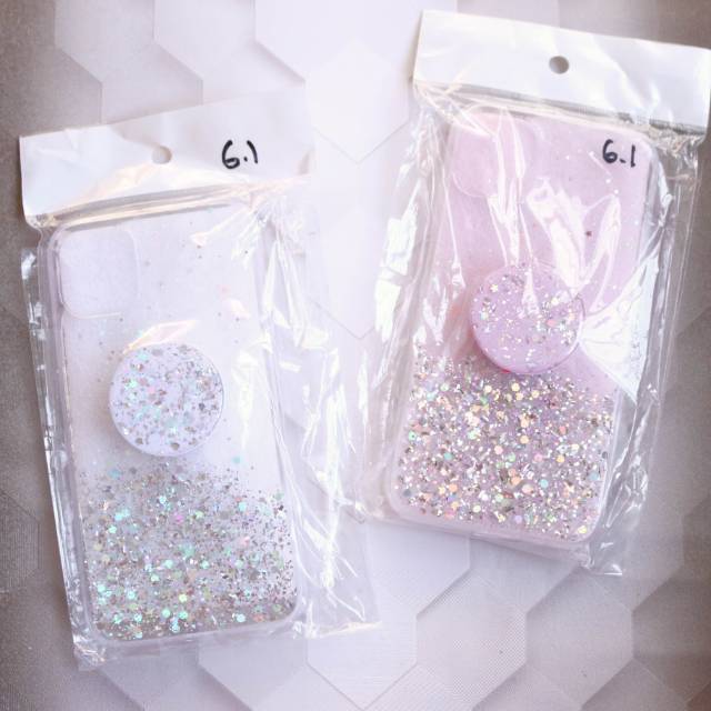 YKCS 0299 IPHONE 11 soft case iphone11 pop socket jelly casing HP glitter clear bening pink TPU