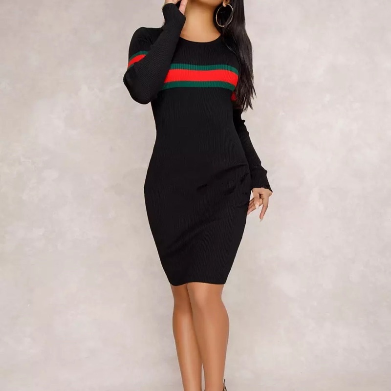 Dress Rajut Wanita Elegan O Neck Bodycon