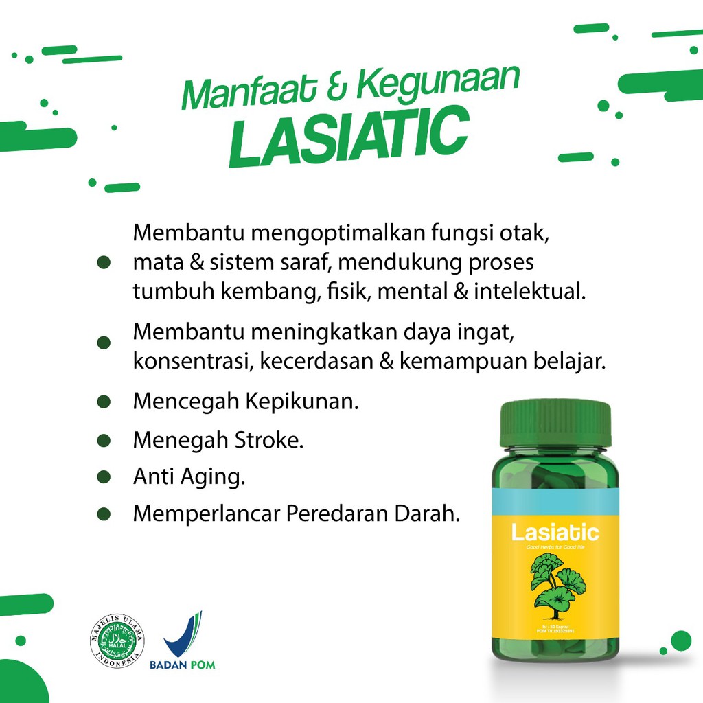 Lasiatic - Suplemen Kecerdasan Tingkatkan Daya Ingat &amp; Konsentrasi Otak Anak &amp; Dewasa Cegah Stroke Anti Aging Lancarkan Peredaran Darah Isi 50 Kapsul