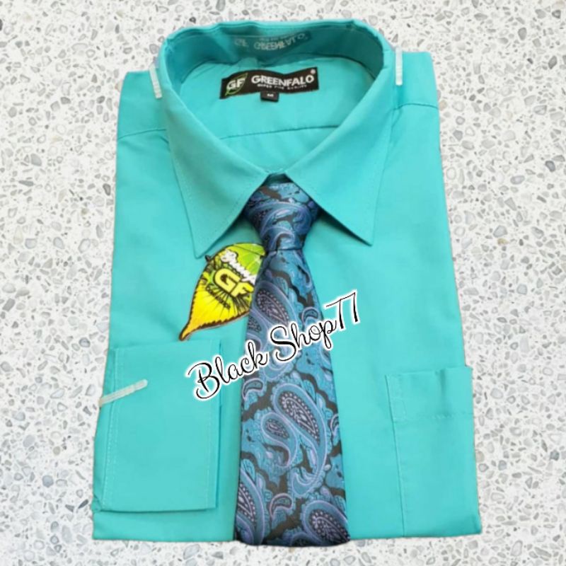 Kemeja Pria Polos Lengan Panjang Premium Greenfalo Hijau Tosca