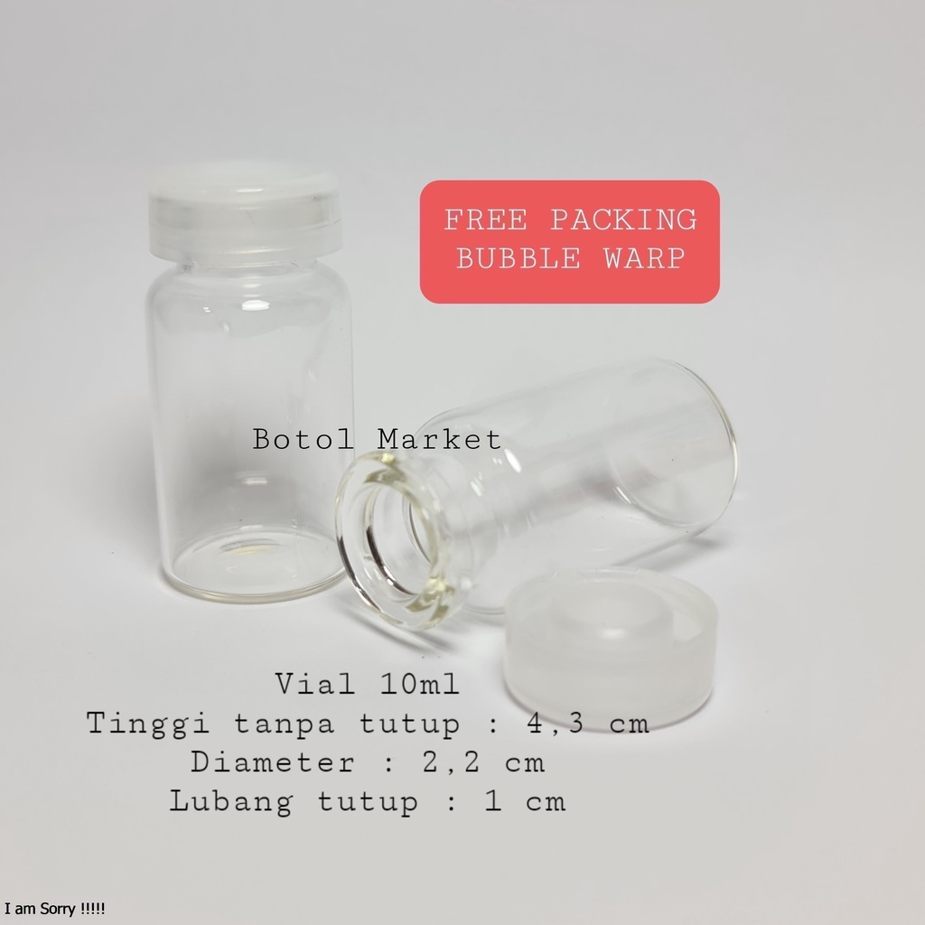 Vial 10ml botol kaca tester tutup sumbat Plastik