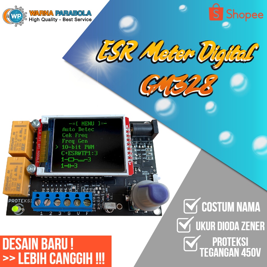 ESR Meter GM328 + ADAPTOR / Smart Tester / Komponen tester GM328 Versi Lengkap + Proteksi 450V COCOK