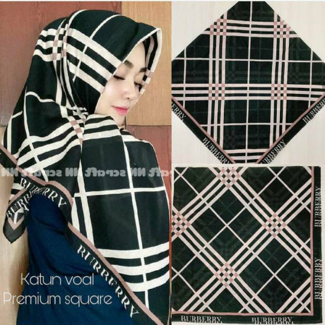 HIJAB SEGI EMPAT VOAL PREMIUM BURBERRY HITAM KERUDUNG JILBAB TERBARU