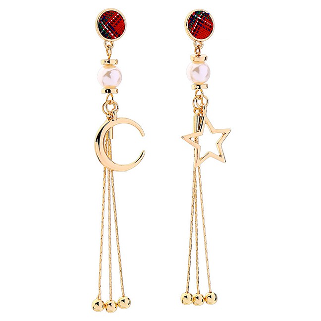 LRC Anting Fashion Xingyue 925 Silver Needle Asymmetric Pearl Tassel Stud Earrings F4908X