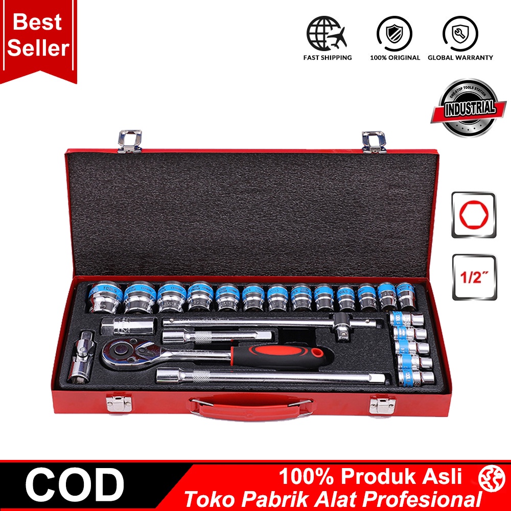 Socket Set Kunci Hand Socket Box Besi Car Repair Tool 24 Pcs G 20006